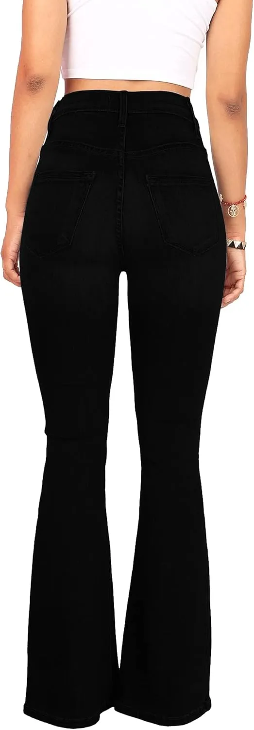 High Waisted Bell Bottom Jeans for Women Black Flare Jeans Retro Bootcut Jeans Stretch Wide Leg Denim Pants