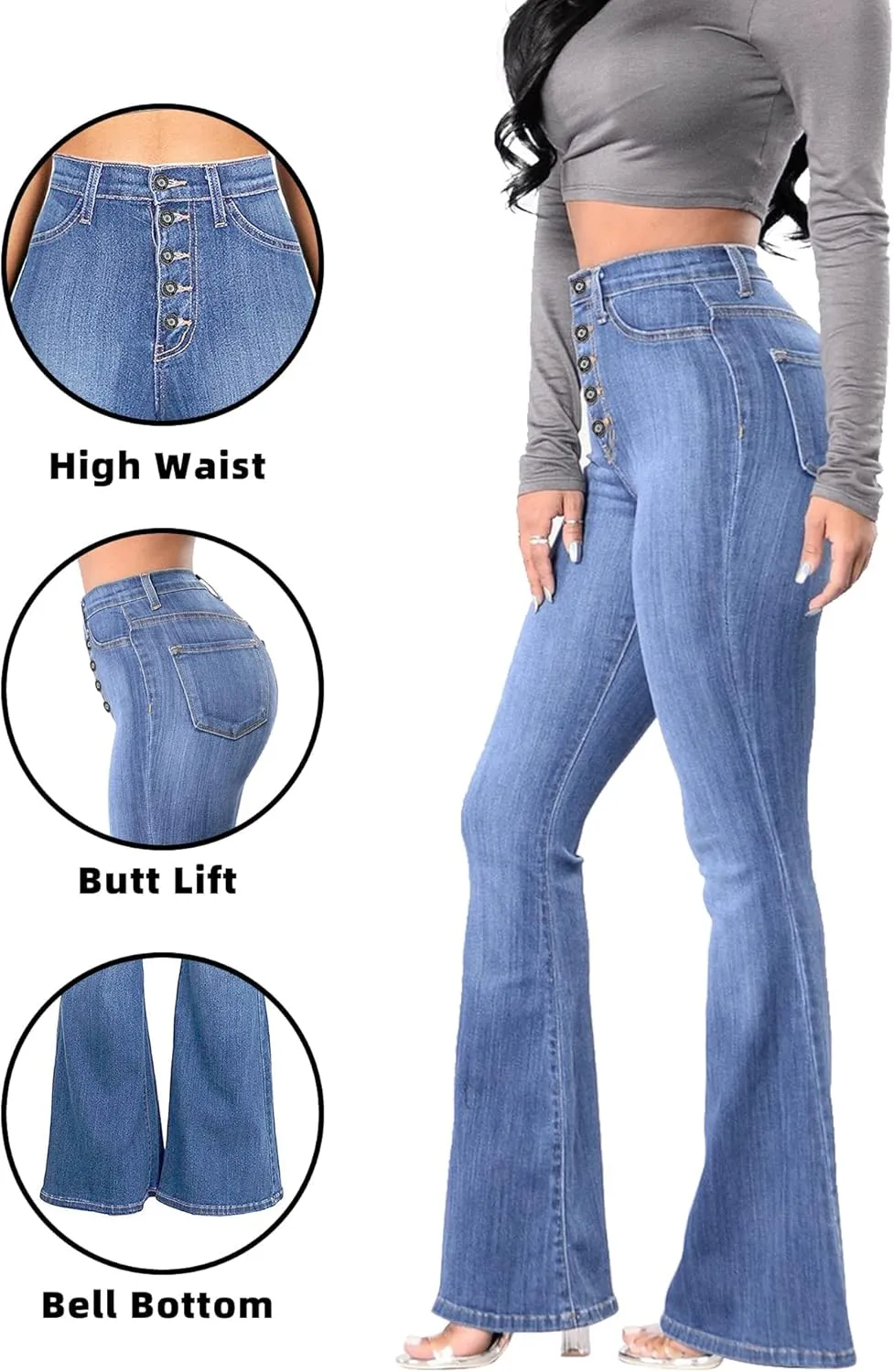 High Waisted Bell Bottom Jeans for Women Black Flare Jeans Retro Bootcut Jeans Stretch Wide Leg Denim Pants