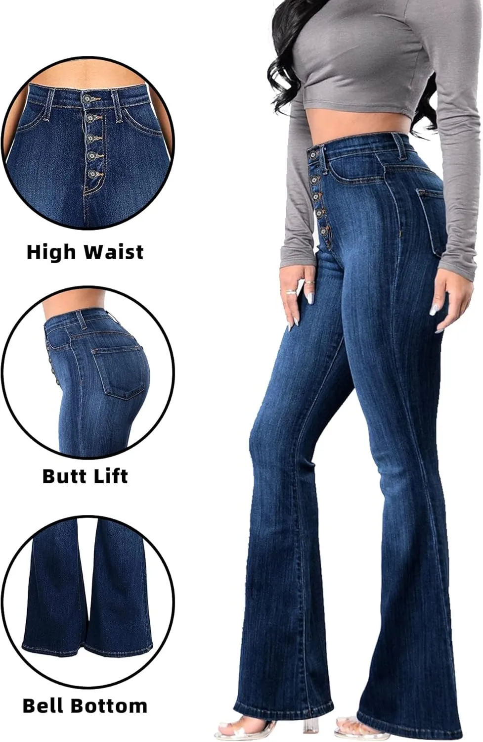 High Waisted Bell Bottom Jeans for Women Black Flare Jeans Retro Bootcut Jeans Stretch Wide Leg Denim Pants