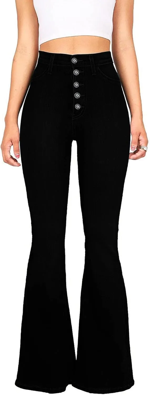 High Waisted Bell Bottom Jeans for Women Black Flare Jeans Retro Bootcut Jeans Stretch Wide Leg Denim Pants
