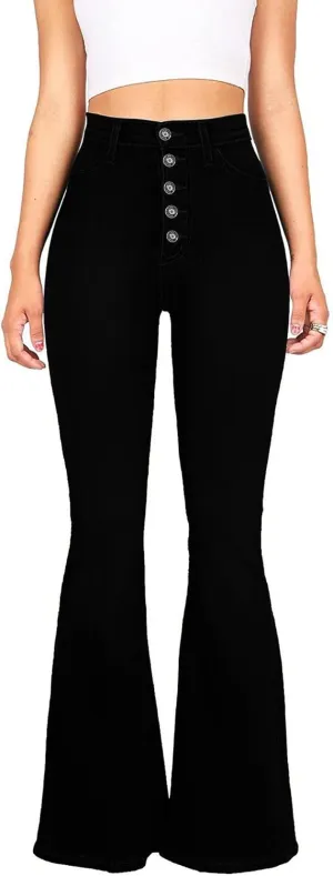 High Waisted Bell Bottom Jeans for Women Black Flare Jeans Retro Bootcut Jeans Stretch Wide Leg Denim Pants
