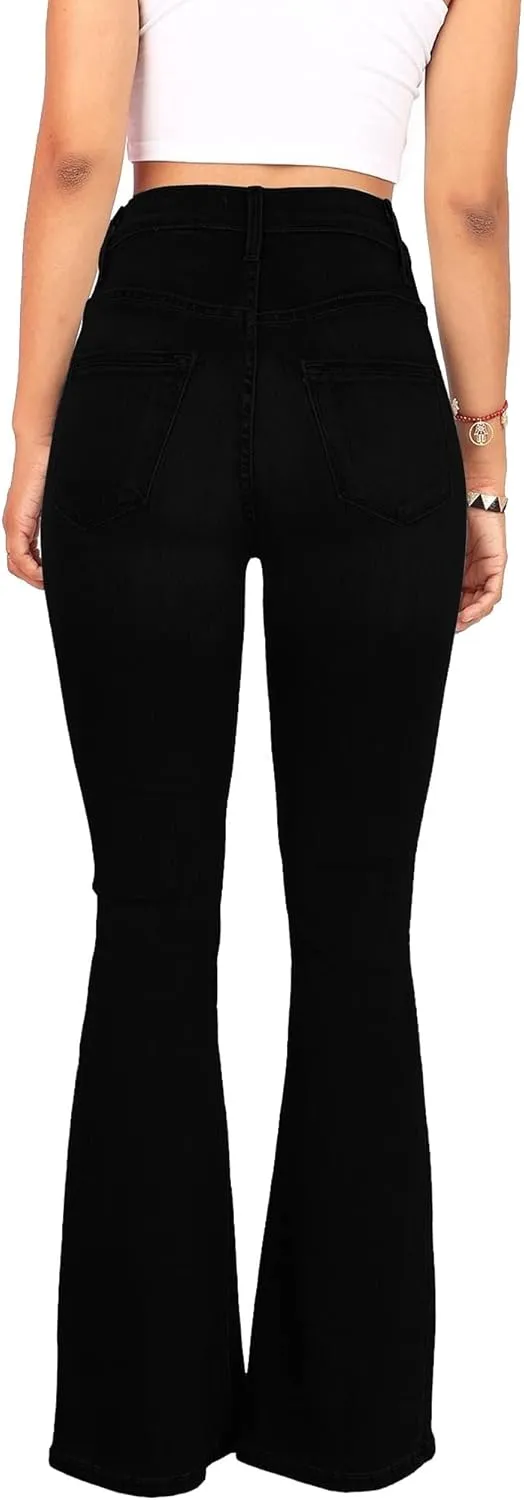 High Waisted Bell Bottom Jeans for Women Black Flare Jeans Retro Bootcut Jeans Stretch Wide Leg Denim Pants