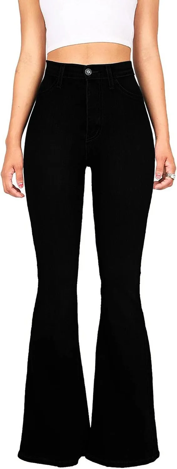 High Waisted Bell Bottom Jeans for Women Black Flare Jeans Retro Bootcut Jeans Stretch Wide Leg Denim Pants