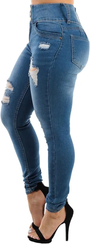 High Waisted Butt Lifting Skinny Jeans - Distressed Levanta Cola Stretchy Jeans