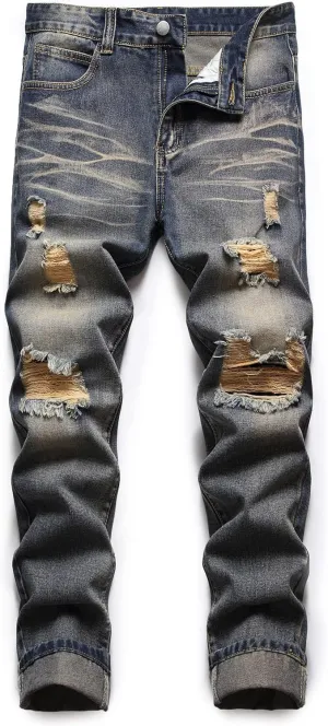 Homllyer Ripped Jeans for Men,Mens Slim Straight Fit Denim Jeans