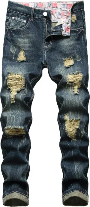 Homllyer Ripped Jeans for Men,Mens Slim Straight Fit Denim Jeans