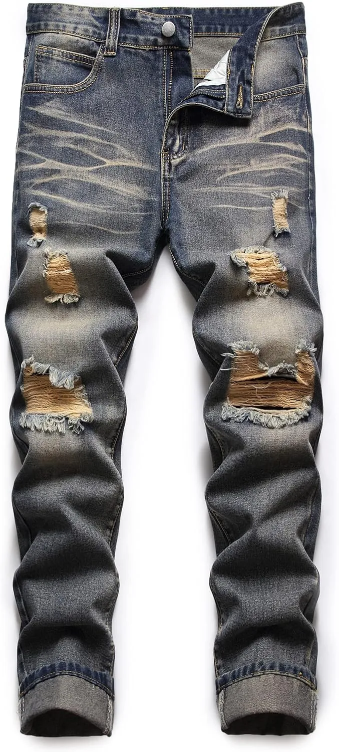Homllyer Ripped Jeans for Men,Mens Slim Straight Fit Denim Jeans