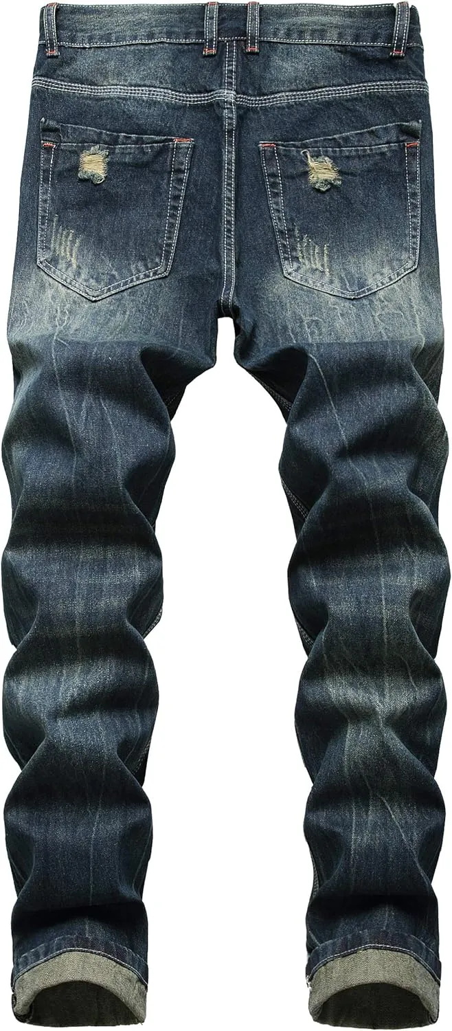 Homllyer Ripped Jeans for Men,Mens Slim Straight Fit Denim Jeans