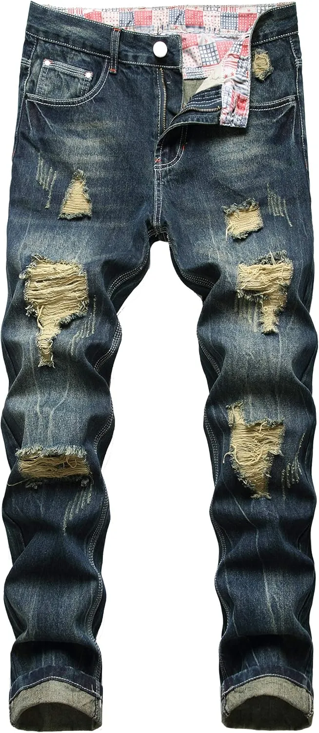Homllyer Ripped Jeans for Men,Mens Slim Straight Fit Denim Jeans