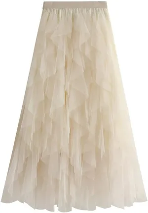 Hotmiss Women's Tulle Skirt Formal High Low Asymmetrical Midi Tea-Length Elastic Waist Tiered Layered Party Skirts