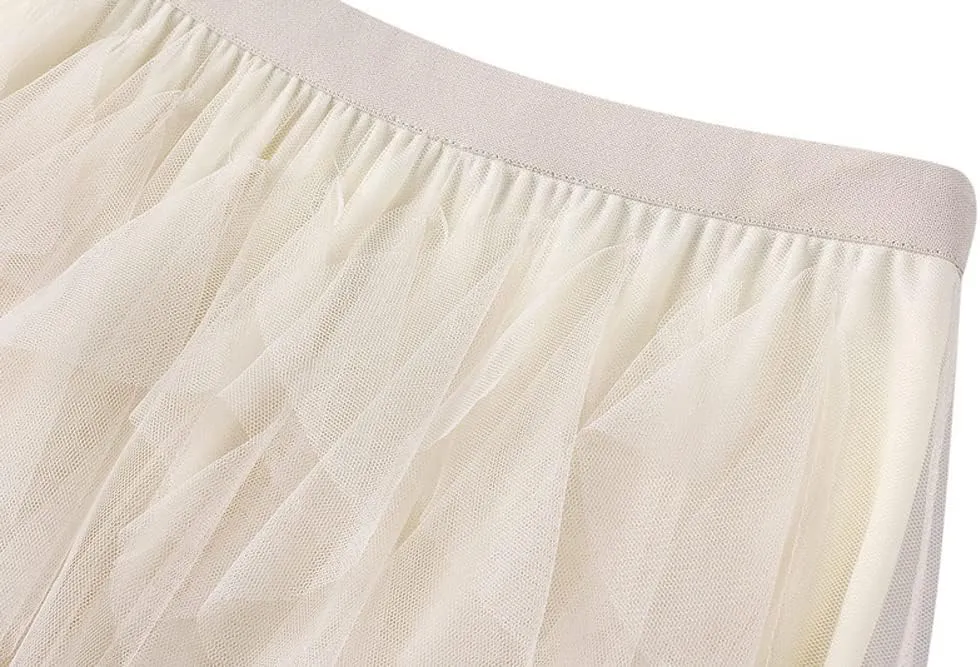 Hotmiss Women's Tulle Skirt Formal High Low Asymmetrical Midi Tea-Length Elastic Waist Tiered Layered Party Skirts