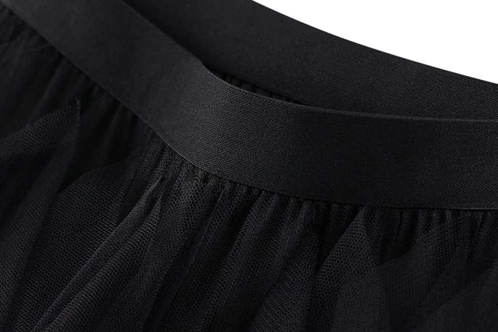 Hotmiss Women's Tulle Skirt Formal High Low Asymmetrical Midi Tea-Length Elastic Waist Tiered Layered Party Skirts