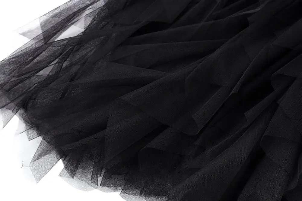 Hotmiss Women's Tulle Skirt Formal High Low Asymmetrical Midi Tea-Length Elastic Waist Tiered Layered Party Skirts