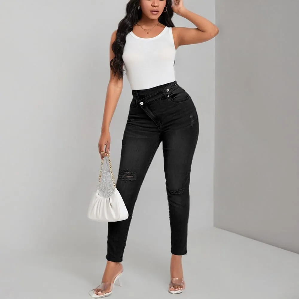HTD Women's Boyfriend Jeans Ripped Skinny Jeans Distressed Stretchy Denim Pants