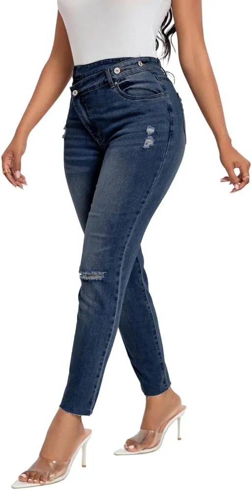 HTD Women's Boyfriend Jeans Ripped Skinny Jeans Distressed Stretchy Denim Pants