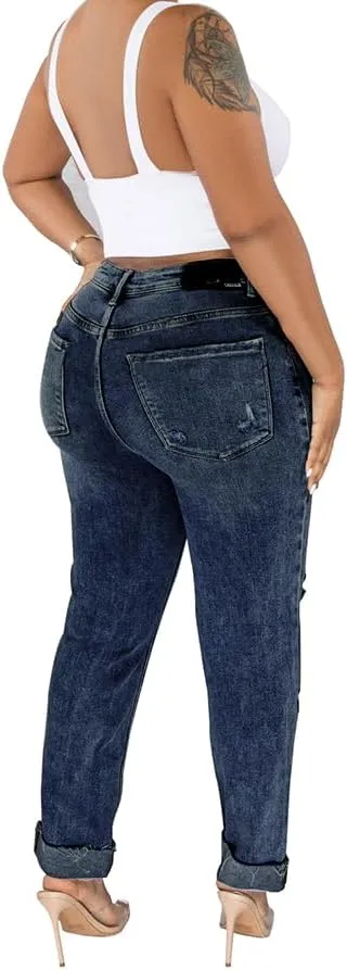 HTD Women's Boyfriend Jeans Ripped Skinny Jeans Distressed Stretchy Denim Pants