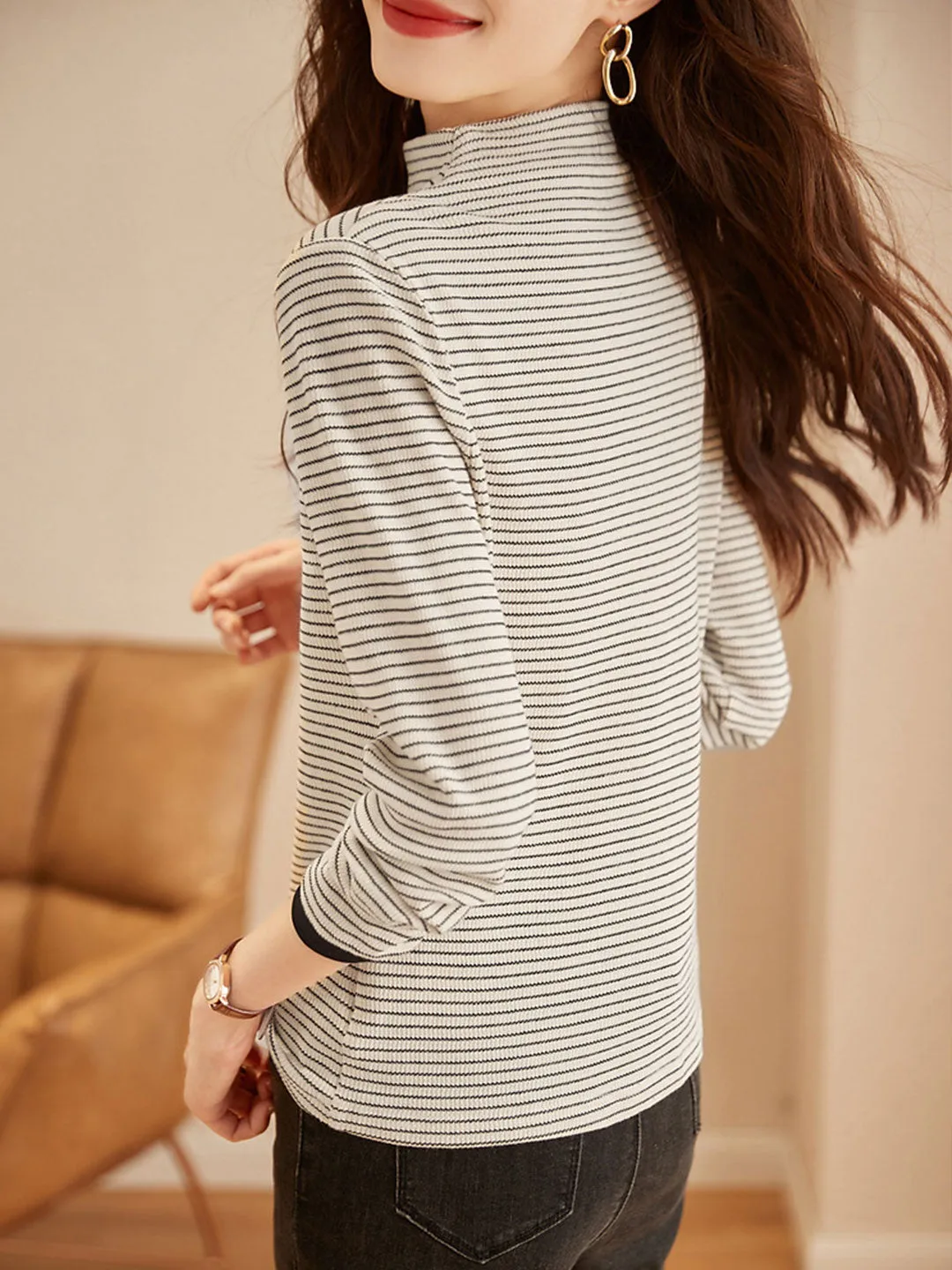 Isabella Classic Turtleneck Contrasted Striped Knitted Top