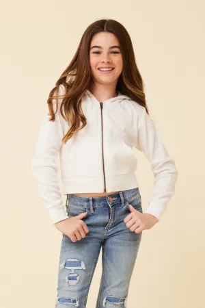 Ivory Crop Zip Up Thermal Hoodie