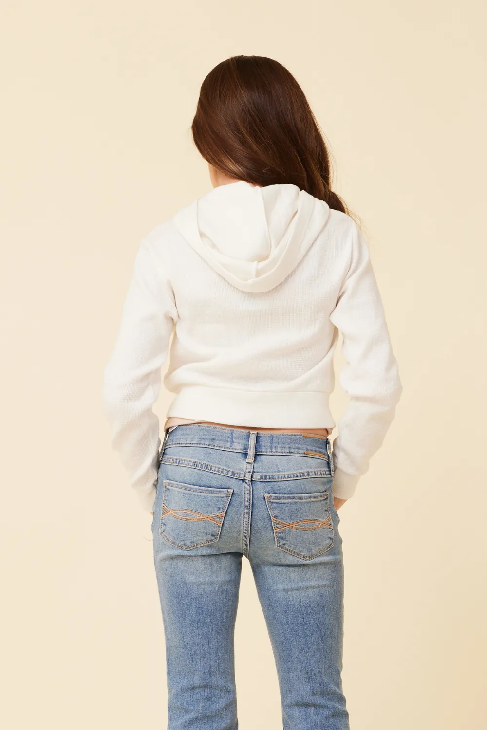 Ivory Crop Zip Up Thermal Hoodie