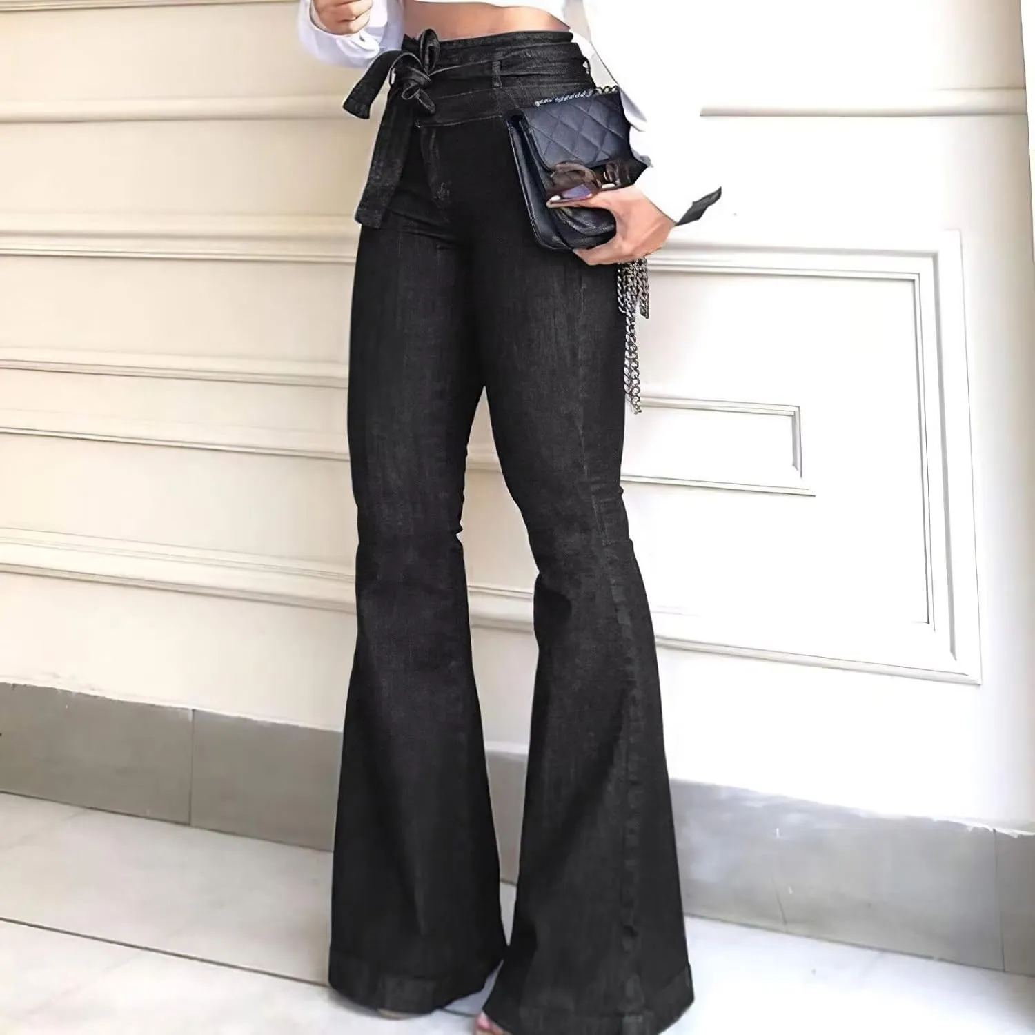 KDF High Waisted Bell Bottom Jeans for Women Flare Jeans for Women Stretch Wide Leg Jeans