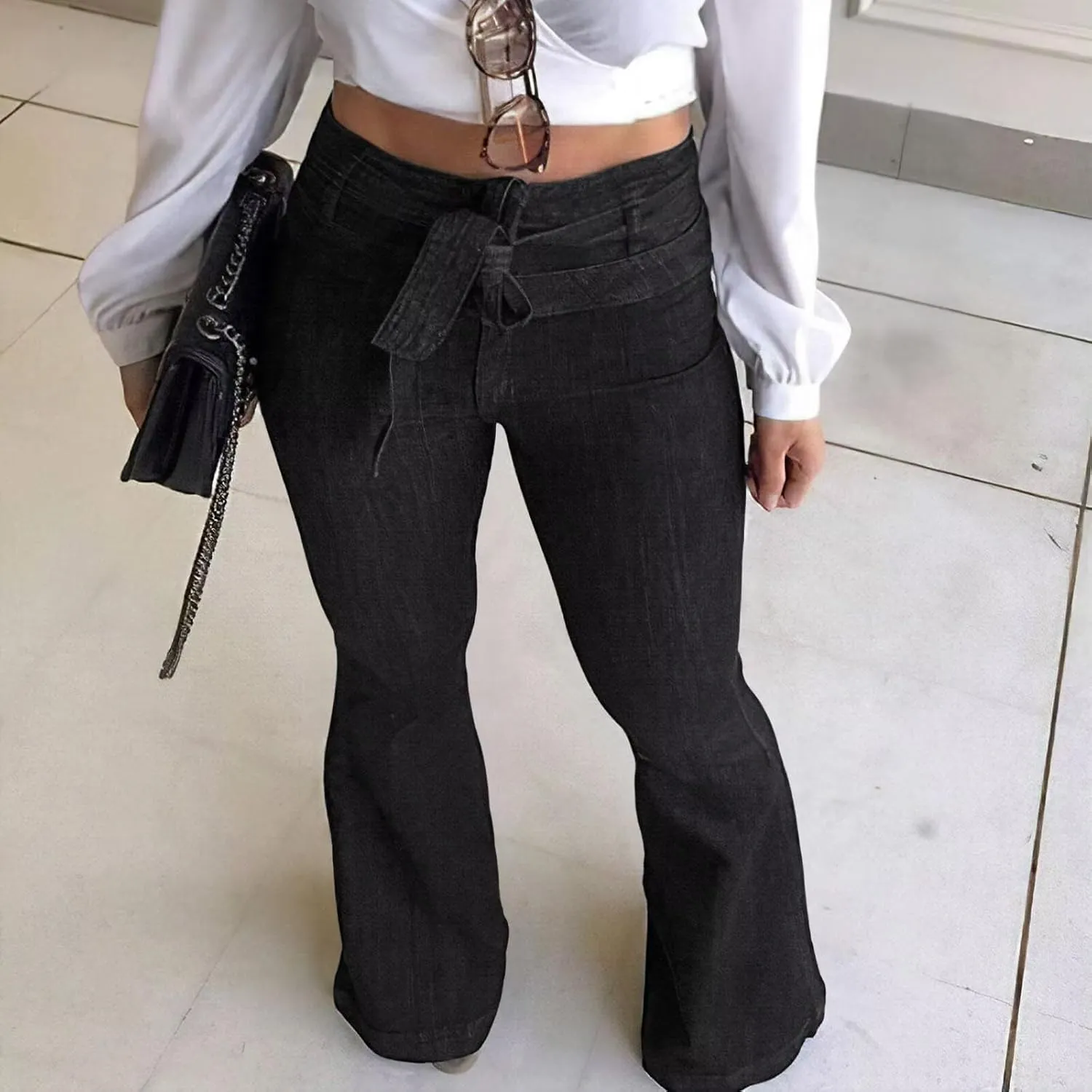 KDF High Waisted Bell Bottom Jeans for Women Flare Jeans for Women Stretch Wide Leg Jeans