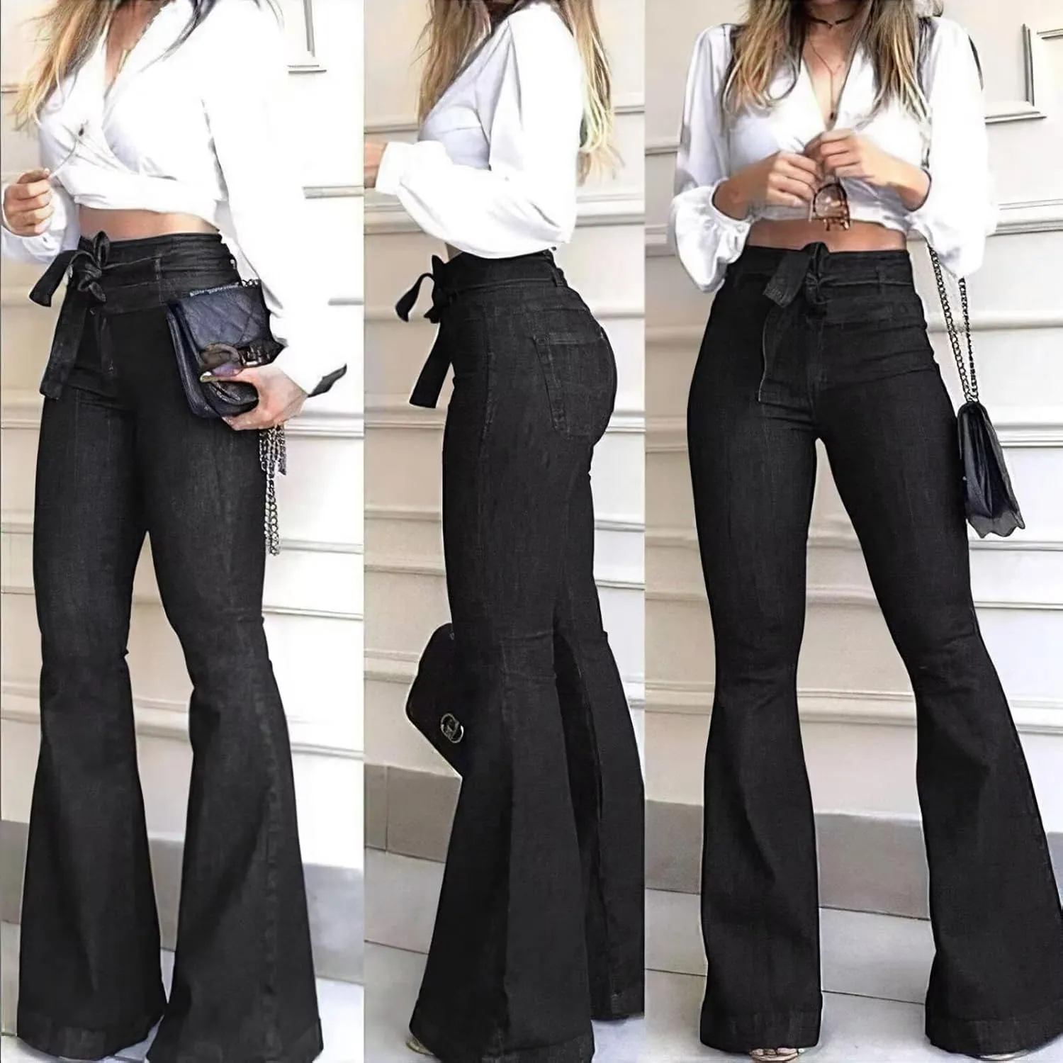KDF High Waisted Bell Bottom Jeans for Women Flare Jeans for Women Stretch Wide Leg Jeans