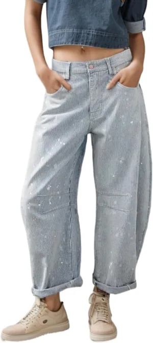 Kedera Women Stripe Barrel Jeans Casual Denim Jeans Loose Wide Leg Baggy Pants Mid Waist Boyfriend Jeans Y2k