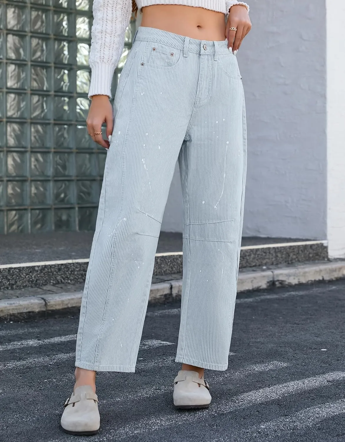 Kedera Women Stripe Barrel Jeans Casual Denim Jeans Loose Wide Leg Baggy Pants Mid Waist Boyfriend Jeans Y2k