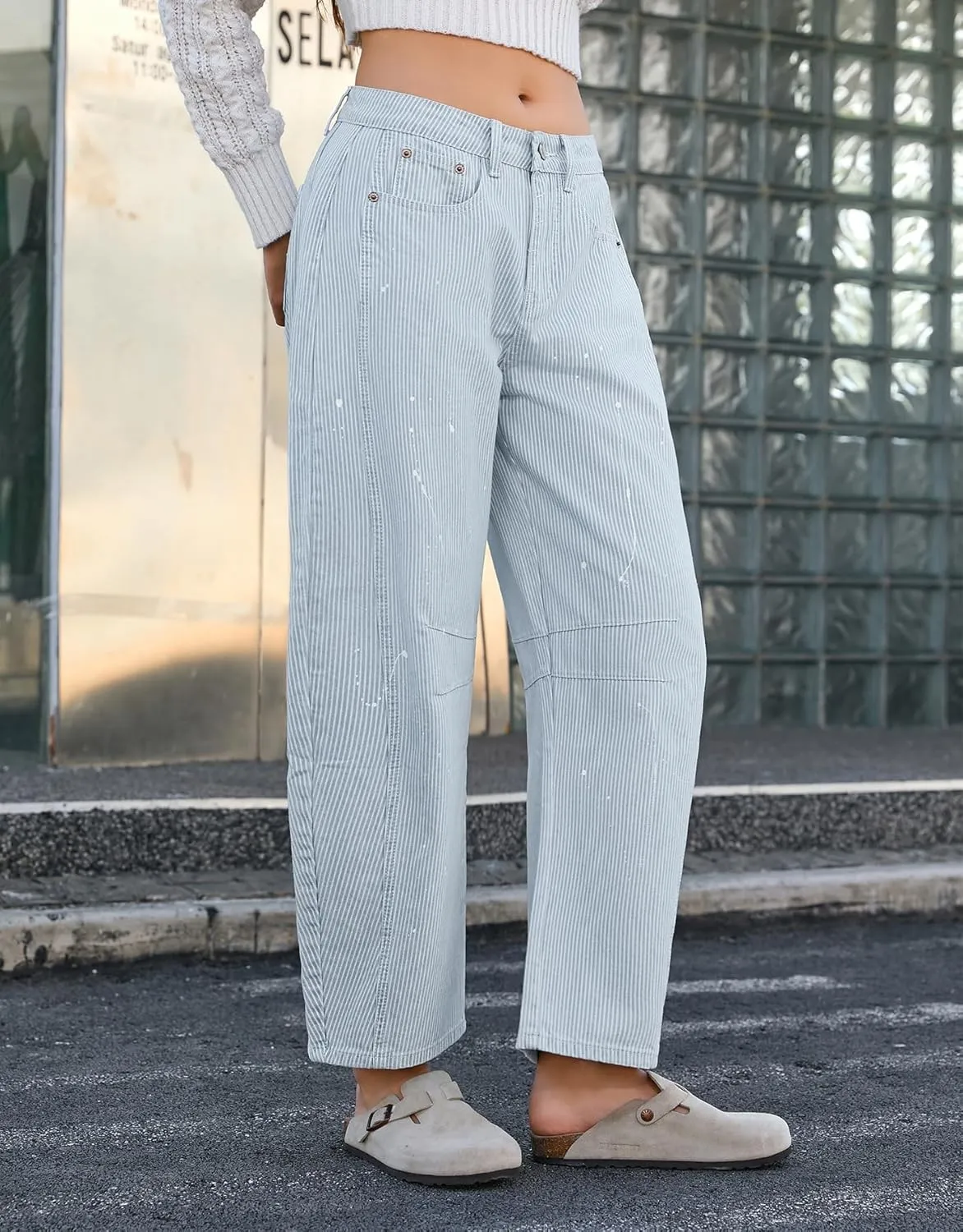 Kedera Women Stripe Barrel Jeans Casual Denim Jeans Loose Wide Leg Baggy Pants Mid Waist Boyfriend Jeans Y2k