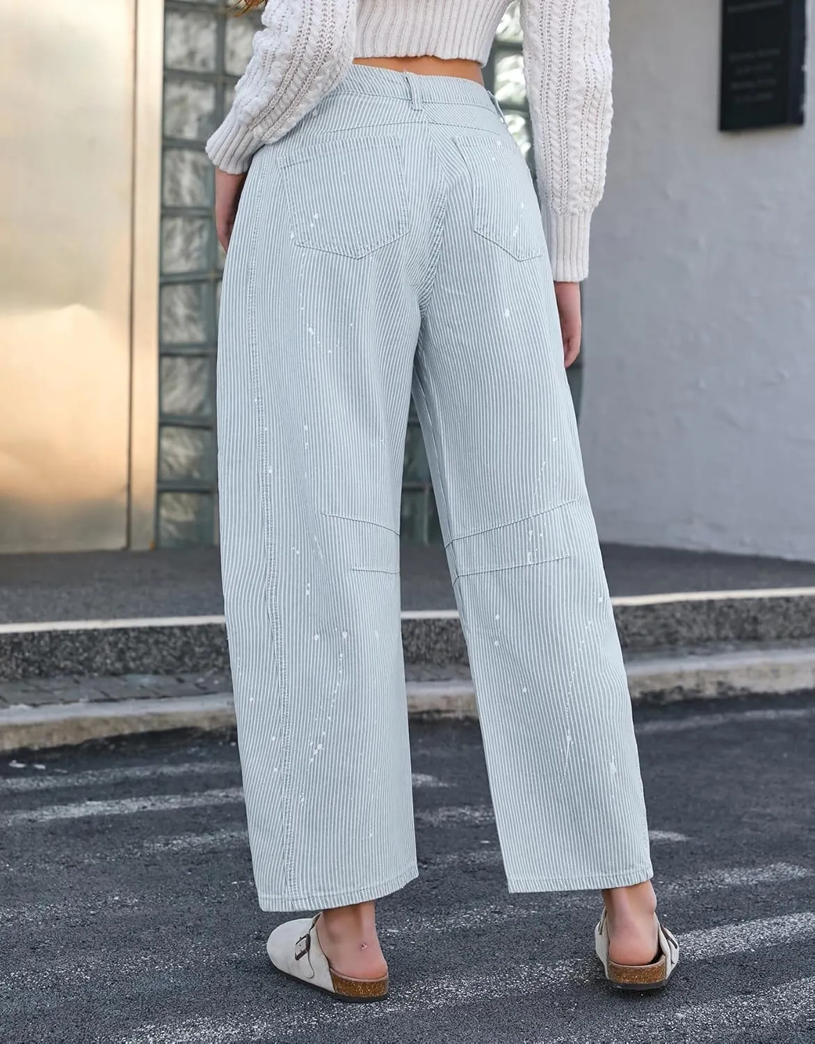Kedera Women Stripe Barrel Jeans Casual Denim Jeans Loose Wide Leg Baggy Pants Mid Waist Boyfriend Jeans Y2k