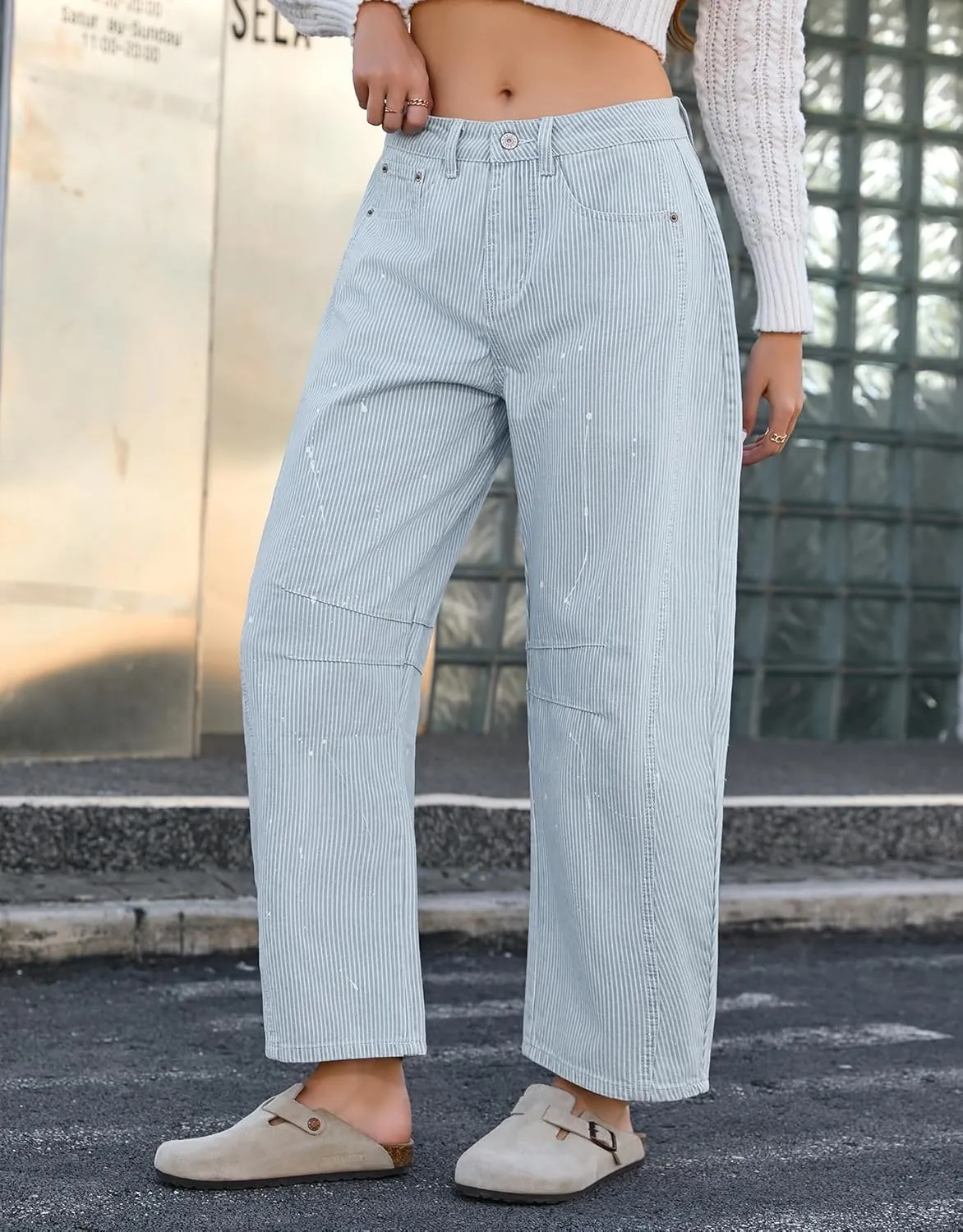 Kedera Women Stripe Barrel Jeans Casual Denim Jeans Loose Wide Leg Baggy Pants Mid Waist Boyfriend Jeans Y2k