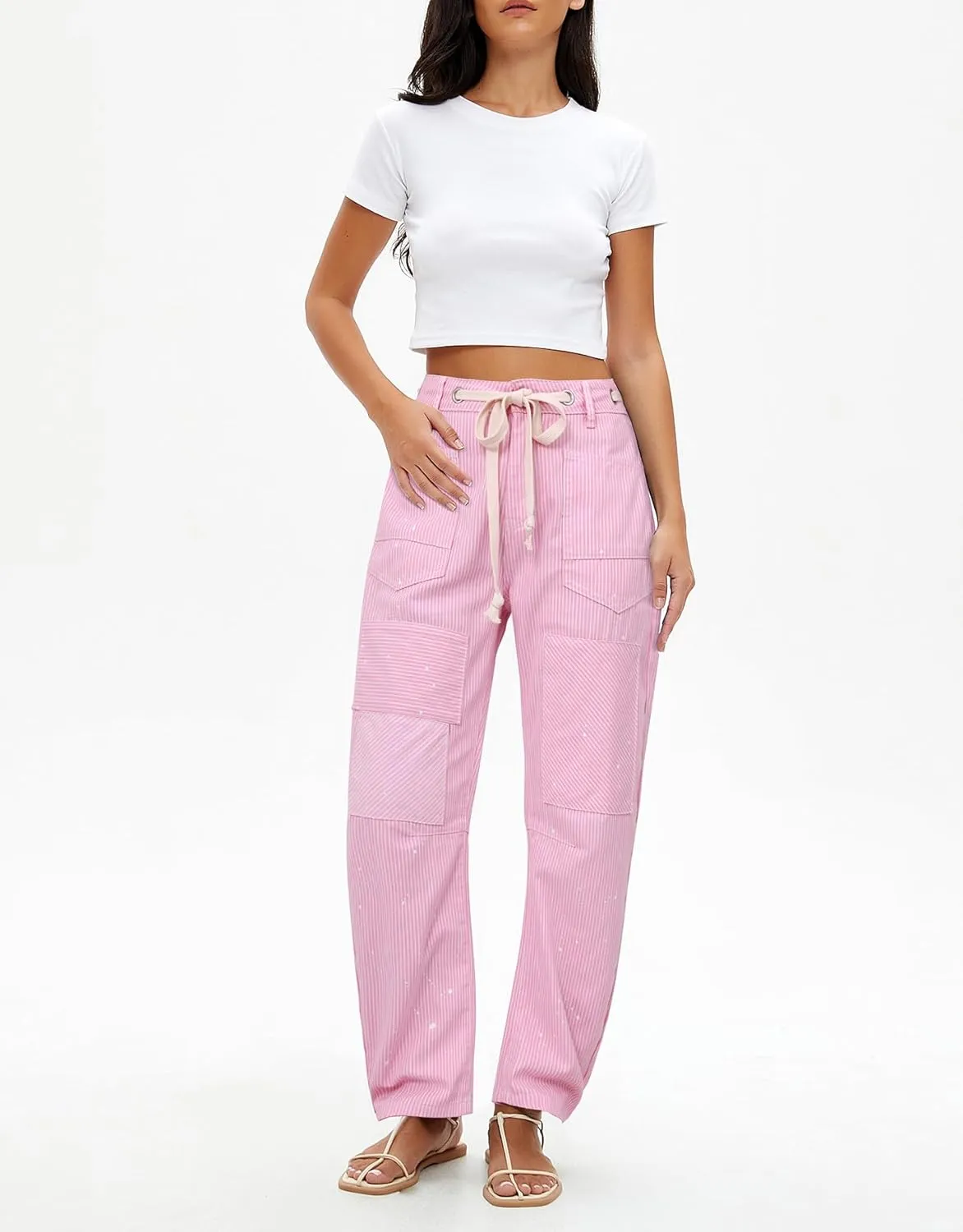 Kedera Women Striped Barrel Jeans Casual Loose Denim Jeans Wide Leg Baggy Pants Mid Waist Boyfriend Jeans Y2k