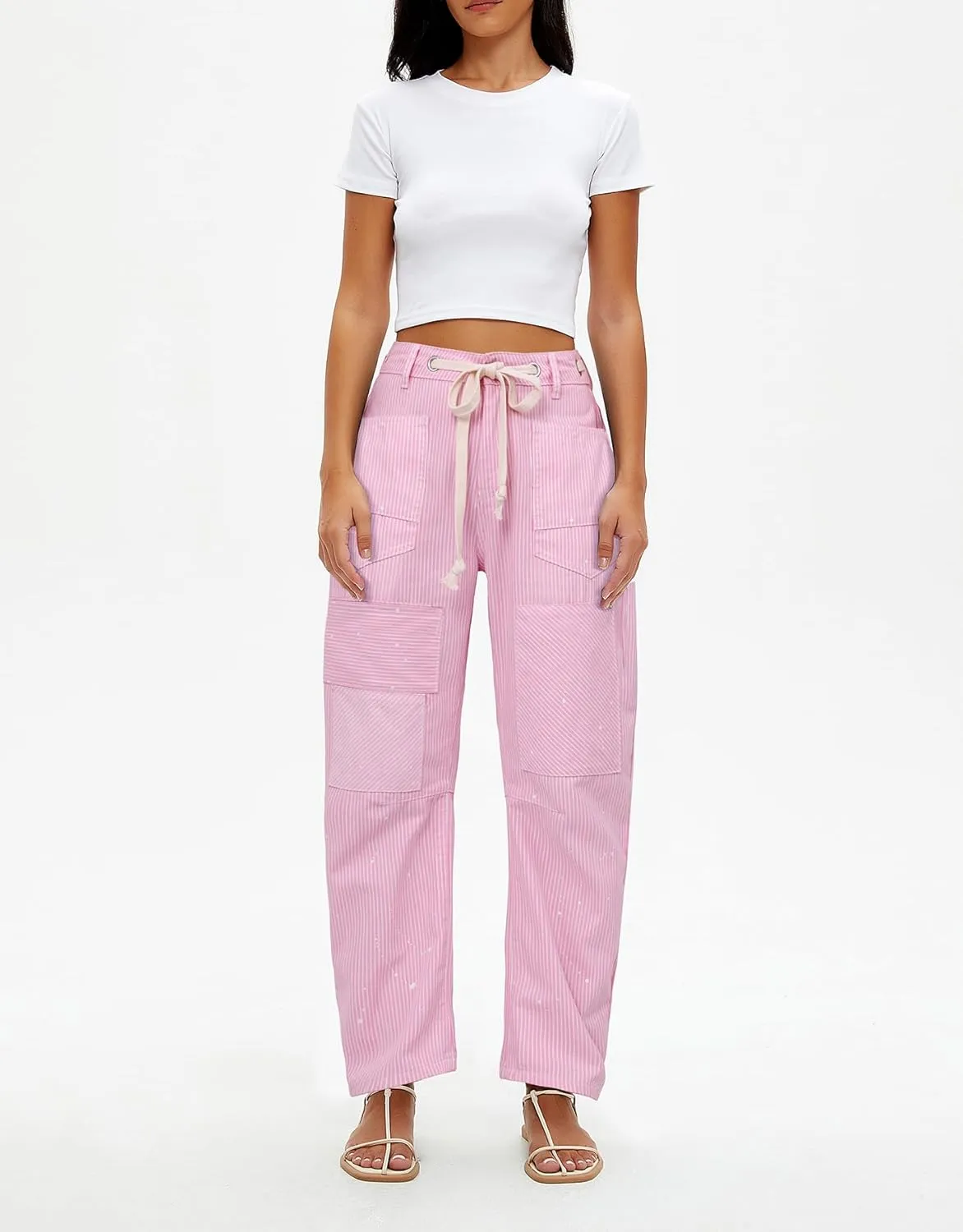 Kedera Women Striped Barrel Jeans Casual Loose Denim Jeans Wide Leg Baggy Pants Mid Waist Boyfriend Jeans Y2k