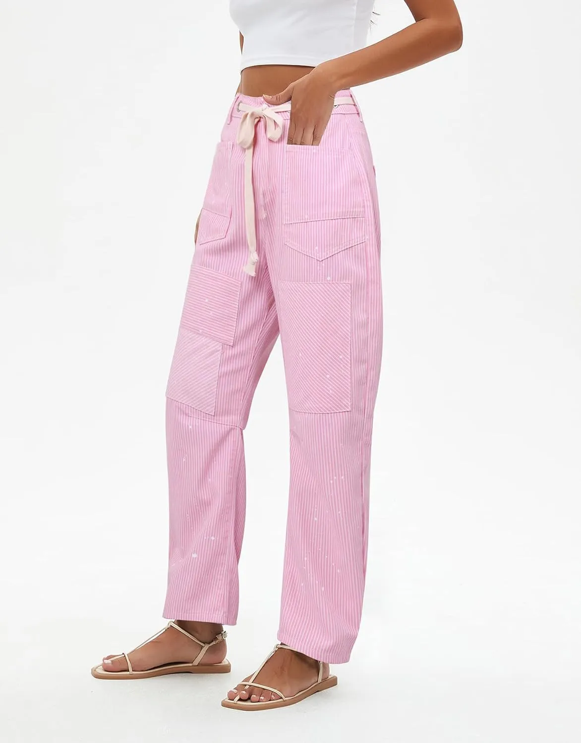 Kedera Women Striped Barrel Jeans Casual Loose Denim Jeans Wide Leg Baggy Pants Mid Waist Boyfriend Jeans Y2k