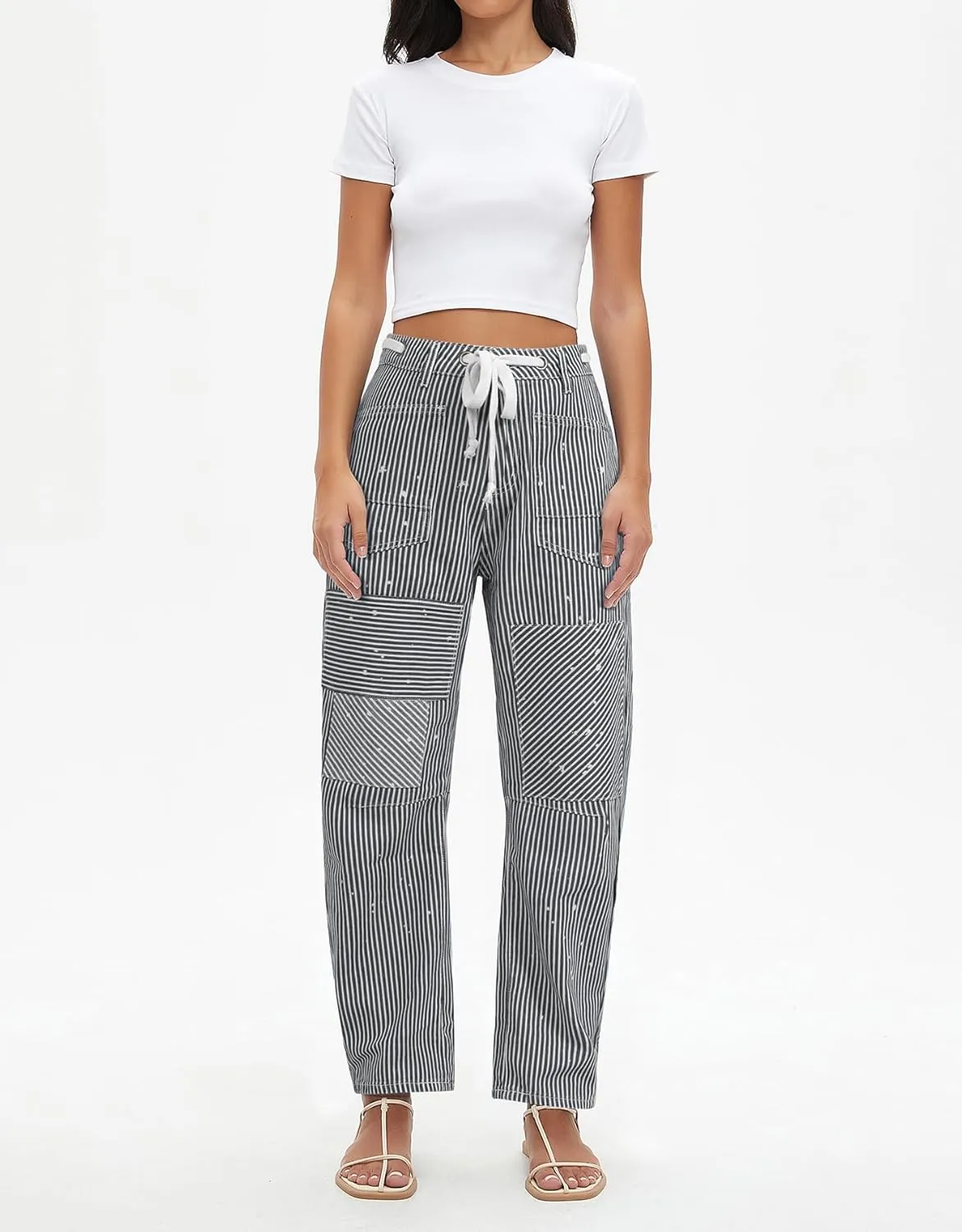 Kedera Women Striped Barrel Jeans Casual Loose Denim Jeans Wide Leg Baggy Pants Mid Waist Boyfriend Jeans Y2k