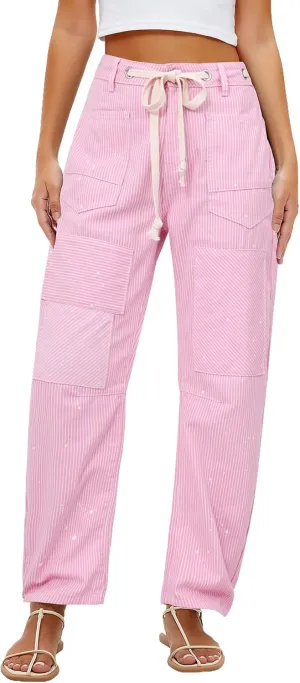 Kedera Women Striped Barrel Jeans Casual Loose Denim Jeans Wide Leg Baggy Pants Mid Waist Boyfriend Jeans Y2k