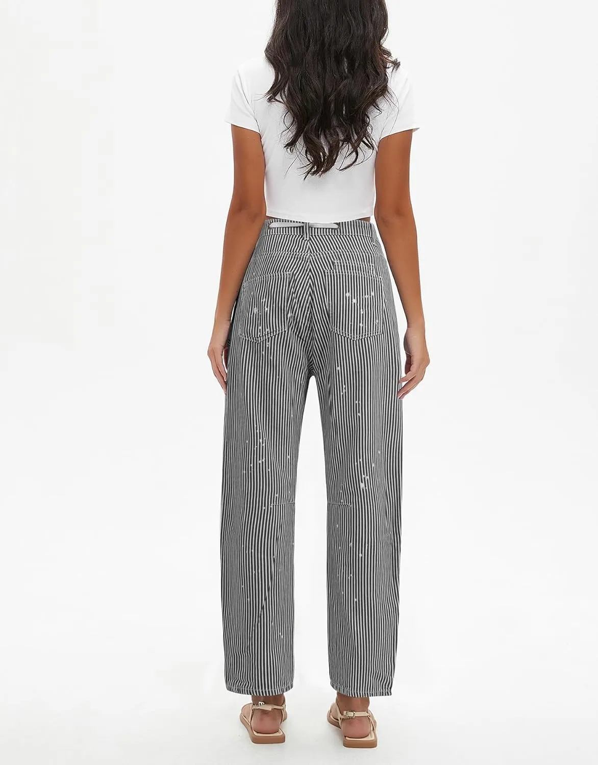 Kedera Women Striped Barrel Jeans Casual Loose Denim Jeans Wide Leg Baggy Pants Mid Waist Boyfriend Jeans Y2k