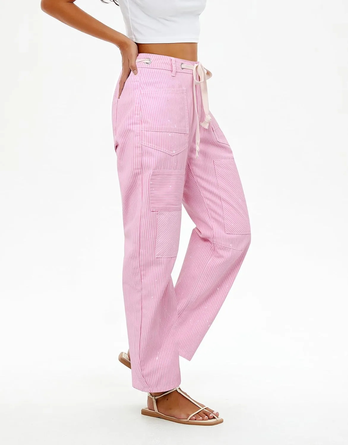 Kedera Women Striped Barrel Jeans Casual Loose Denim Jeans Wide Leg Baggy Pants Mid Waist Boyfriend Jeans Y2k