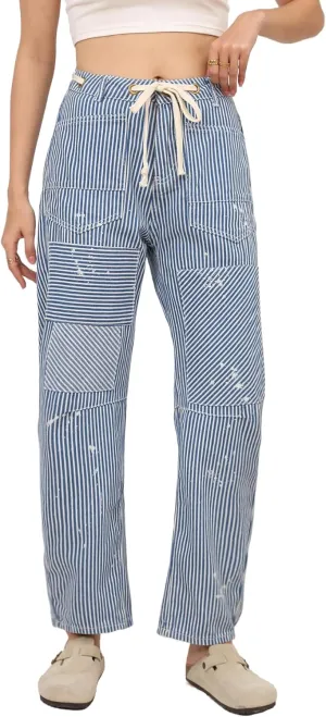 Kedera Women Striped Barrel Jeans Casual Loose Denim Jeans Wide Leg Baggy Pants Mid Waist Boyfriend Jeans Y2k