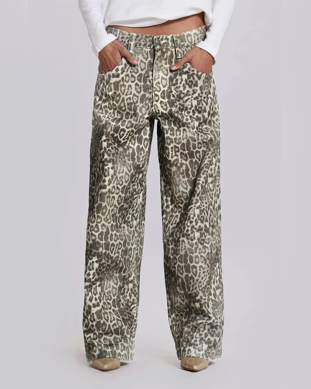 Kedera Women's Leopard Printed Straight Jeans Loose Y2K Jeans Casual Boyfriend Vintage Streetwear Cheetah Jeans