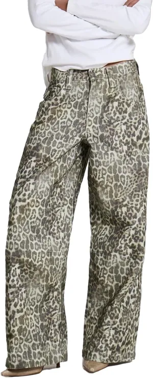 Kedera Women's Leopard Printed Straight Jeans Loose Y2K Jeans Casual Boyfriend Vintage Streetwear Cheetah Jeans