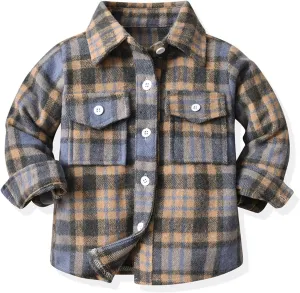 Kids Toddler Flannel Shirt Jacket Plaid Long Sleeve Lapel Button Down Shacket Baby Boys Girls Fall Shirt Coat Outwear