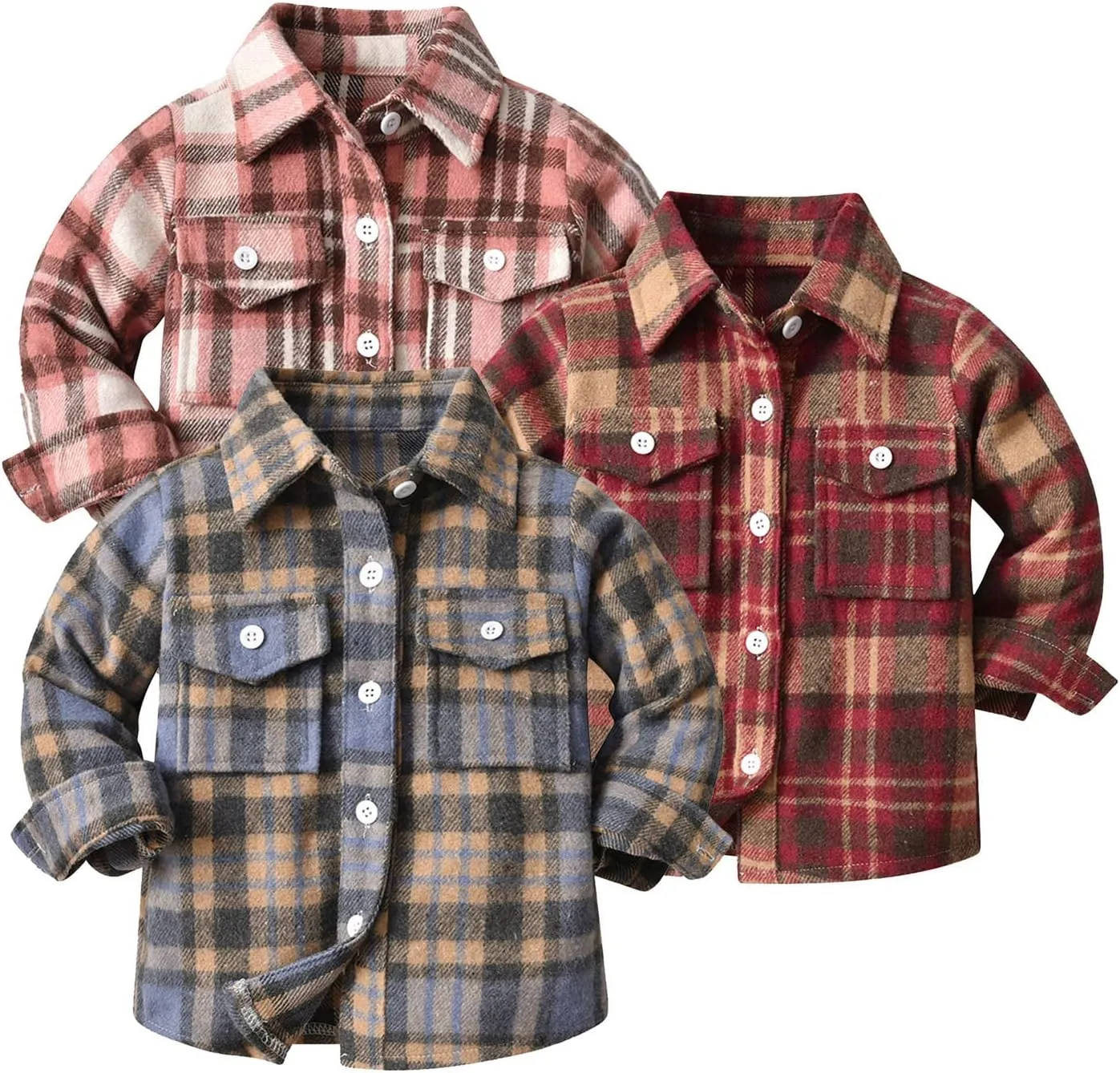 Kids Toddler Flannel Shirt Jacket Plaid Long Sleeve Lapel Button Down Shacket Baby Boys Girls Fall Shirt Coat Outwear