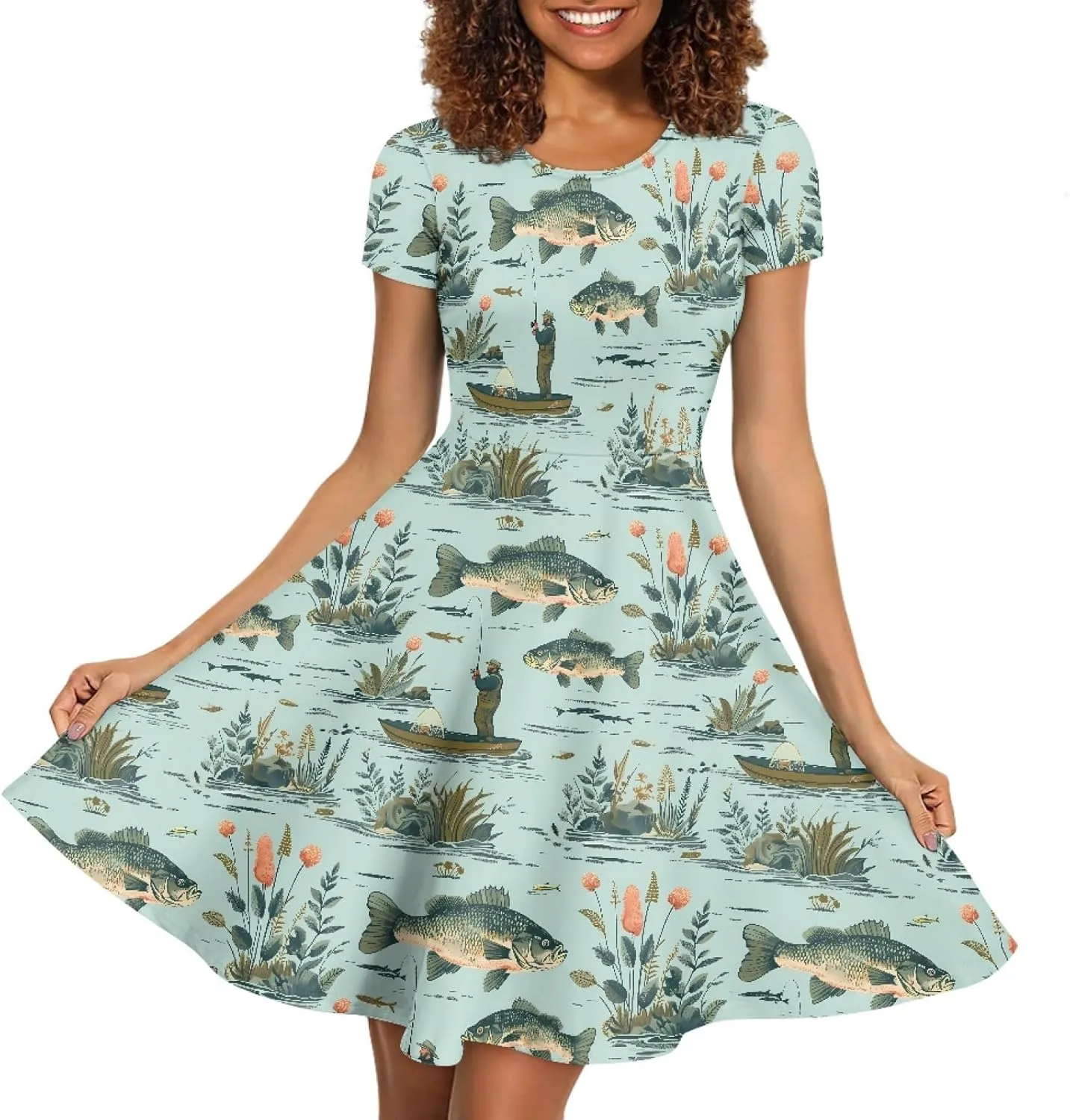 KiuLoam Women Summer Midi Dresses Short Sleeve Crew Neck A Line Dress Party Elegant Casual Dresses Plus Size S-4XL