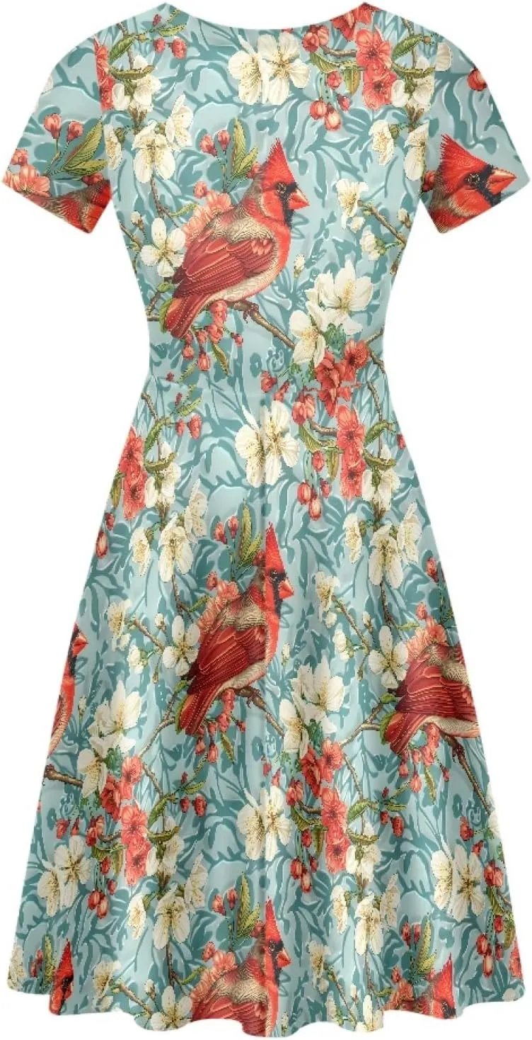 KiuLoam Women Summer Midi Dresses Short Sleeve Crew Neck A Line Dress Party Elegant Casual Dresses Plus Size S-4XL