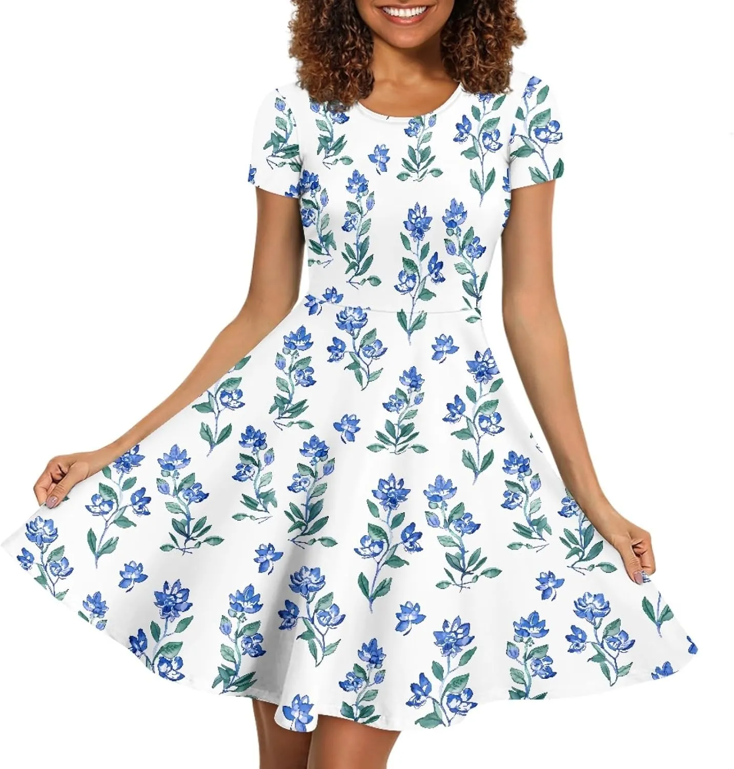 KiuLoam Women Summer Midi Dresses Short Sleeve Crew Neck A Line Dress Party Elegant Casual Dresses Plus Size S-4XL