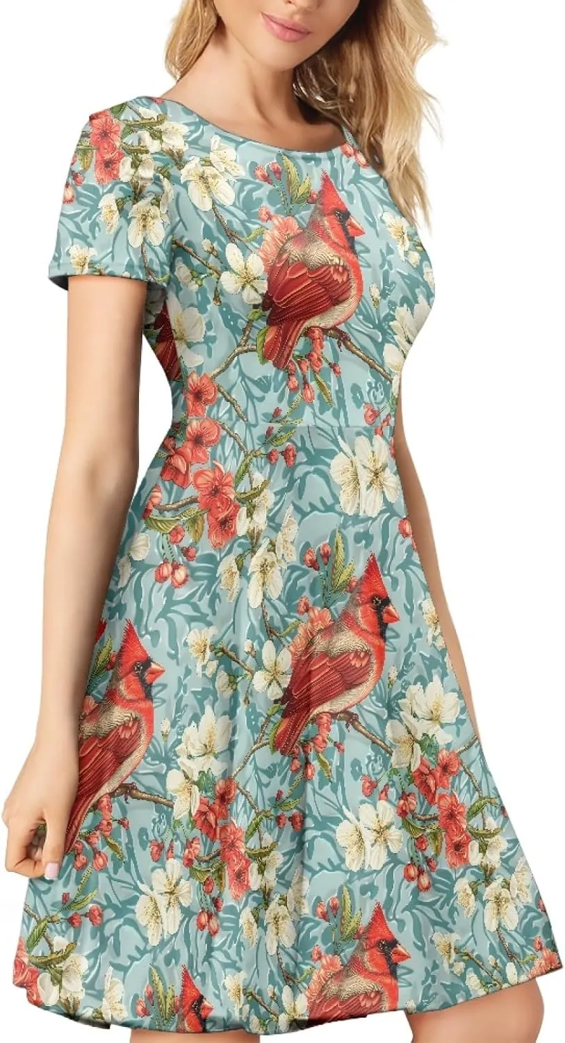 KiuLoam Women Summer Midi Dresses Short Sleeve Crew Neck A Line Dress Party Elegant Casual Dresses Plus Size S-4XL
