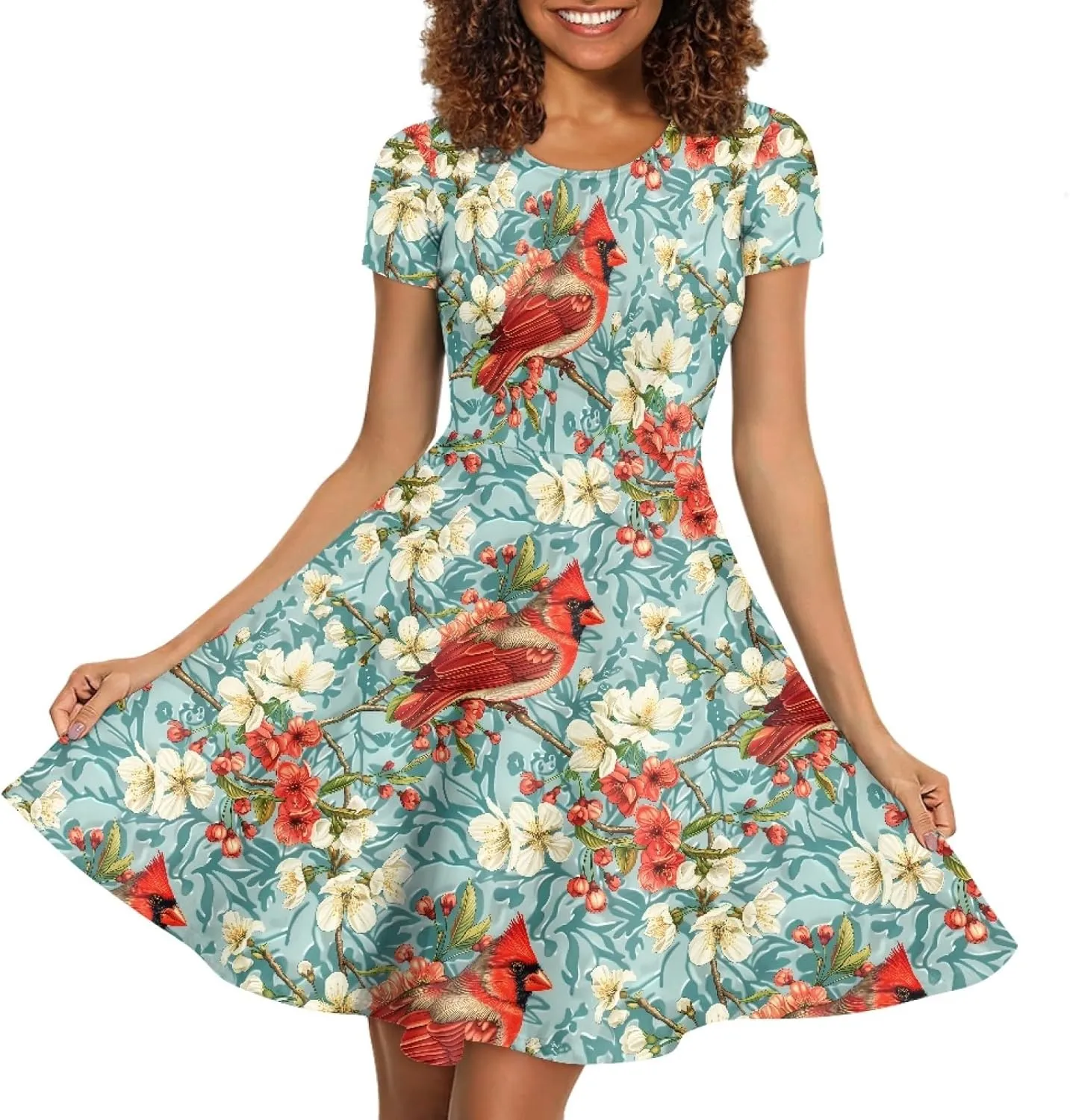 KiuLoam Women Summer Midi Dresses Short Sleeve Crew Neck A Line Dress Party Elegant Casual Dresses Plus Size S-4XL