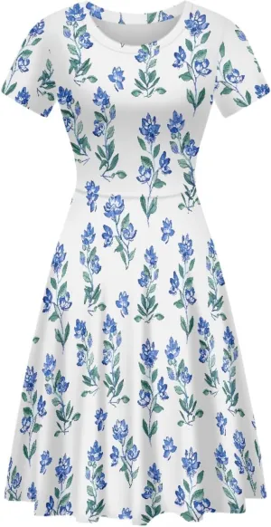 KiuLoam Women Summer Midi Dresses Short Sleeve Crew Neck A Line Dress Party Elegant Casual Dresses Plus Size S-4XL