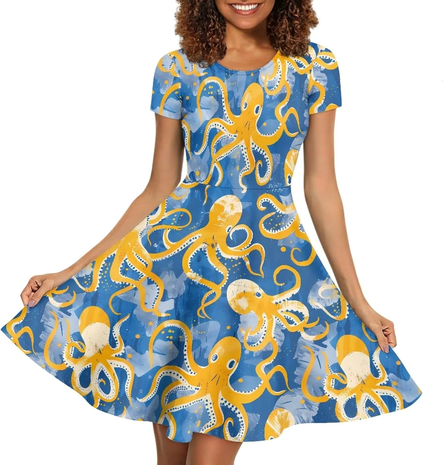 KiuLoam Women Summer Midi Dresses Short Sleeve Crew Neck A Line Dress Party Elegant Casual Dresses Plus Size S-4XL